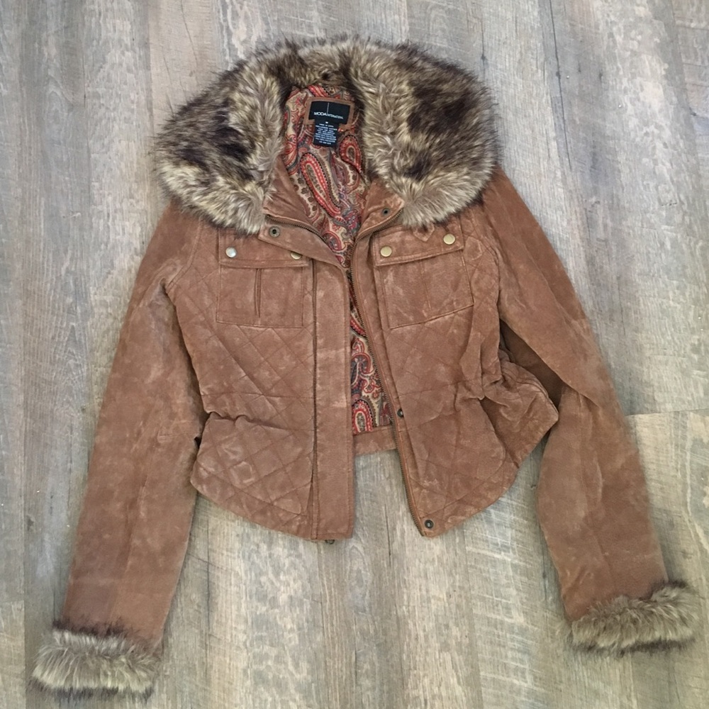 Moda International Quilted Leather Fur Jacket